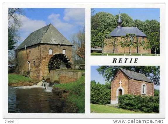 RETIE (Antw.) - Fraaie Prentkaart Met Impressies Van De Duinbergkapel, De St.-Pieterskapel En De (water-) Molen - Retie