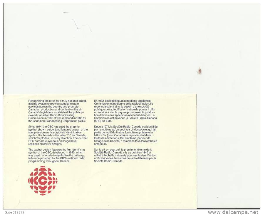 CANADA 1986 – FDC 50 YEARS CANADIAN BROADCASTING CORPORATION  W 1 ST OF 34 C POSTM OTTAWA JUL 23 –RE2114 - 1981-1990