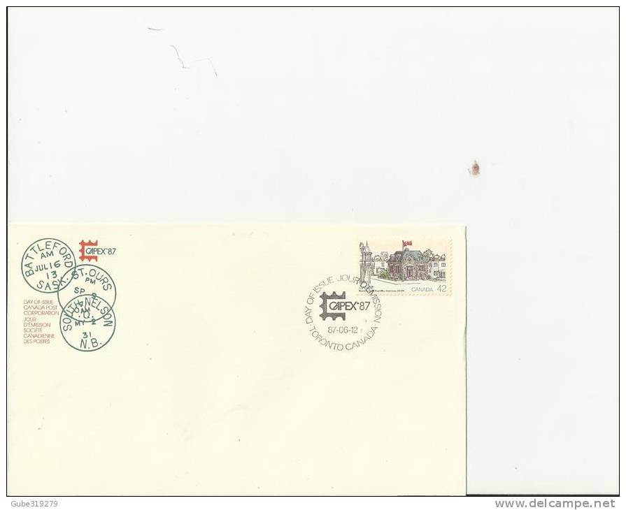 CANADA 1987 – FDC THIRD INTL PHILATELIC EXHIBITION CAPEX 87 TORONTO   W 1 ST   OF 42 C – SAINT OURS  POST OFFICE  POSTM - 1981-1990