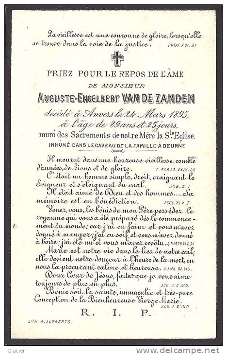 Auguste-Engelbert VAN DE ZANDEN - Décédé à Anvers Le 24 Mars 1895 - Caveau De La Famille à Deurne - Devotieprenten