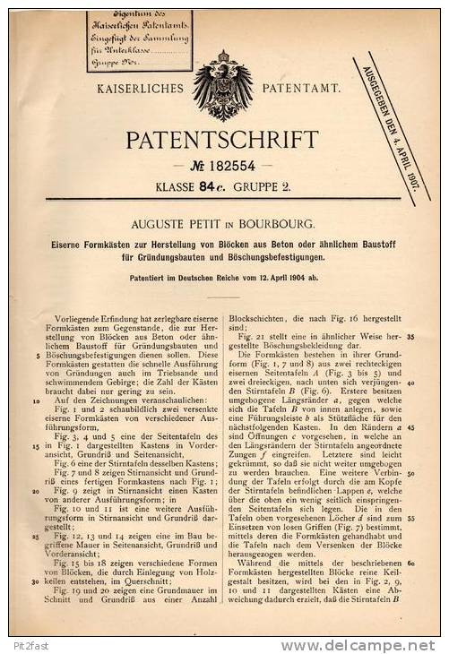 Original Patentschrift - A. Petit In Bourbourg , 1904 , Eiserne Form Aus Beton !!! - Historical Documents