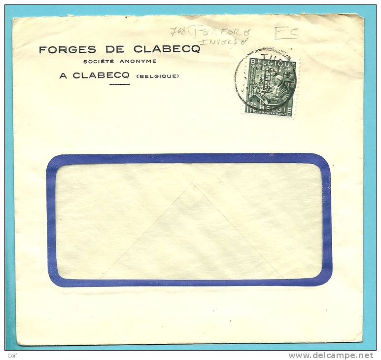 768 Op Brief Met Stempel TUBIZE, Firmaperforatie (perfin) " F C  " Van Forges De Clabecq - 1934-51