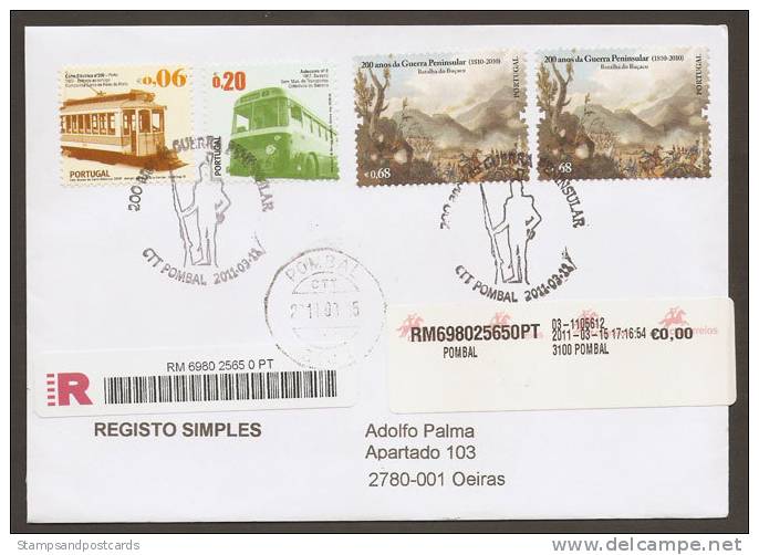 Portugal Lettre Recommandée Cachet Bataille Pombal Guerre D'Espagne Napoléon 2011 Peninsular War Registered Cover Pmk - Flammes & Oblitérations