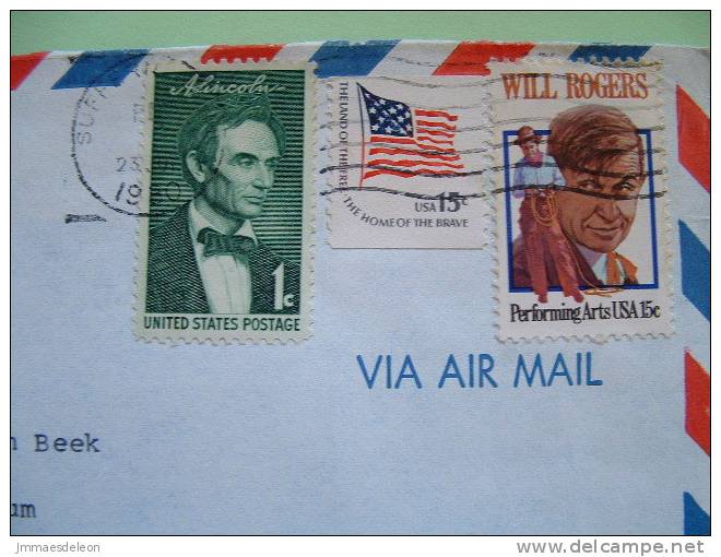 USA 1980 Cover Monroe To Netherlands - Lincoln - Flag - Will Rogers Cinema - Other & Unclassified