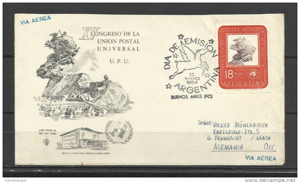 TOP!! ARGENTINIEN * GELAUFENER BRIEF VON BUENOS AIRES NACH FRANKFURT MIT UPU FDC STEMPEL * 1964  **!! - Briefe U. Dokumente