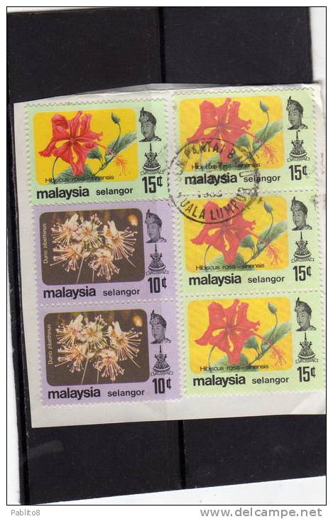 MALAYSIA MALESIA SELANGOR 1965 FLOWERS FLOWER PORTRAIT SULTAN Salahuddin Abdul Aziz Shah FIORI FIORE SULTANO USED - Malesia (1964-...)