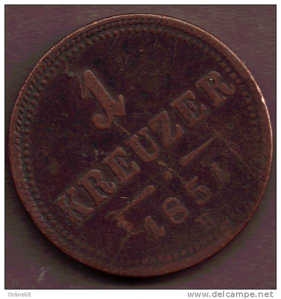 AUSTRIA 1 KREUZER 1851 B KM# 2185 Franz Joseph I - Austria