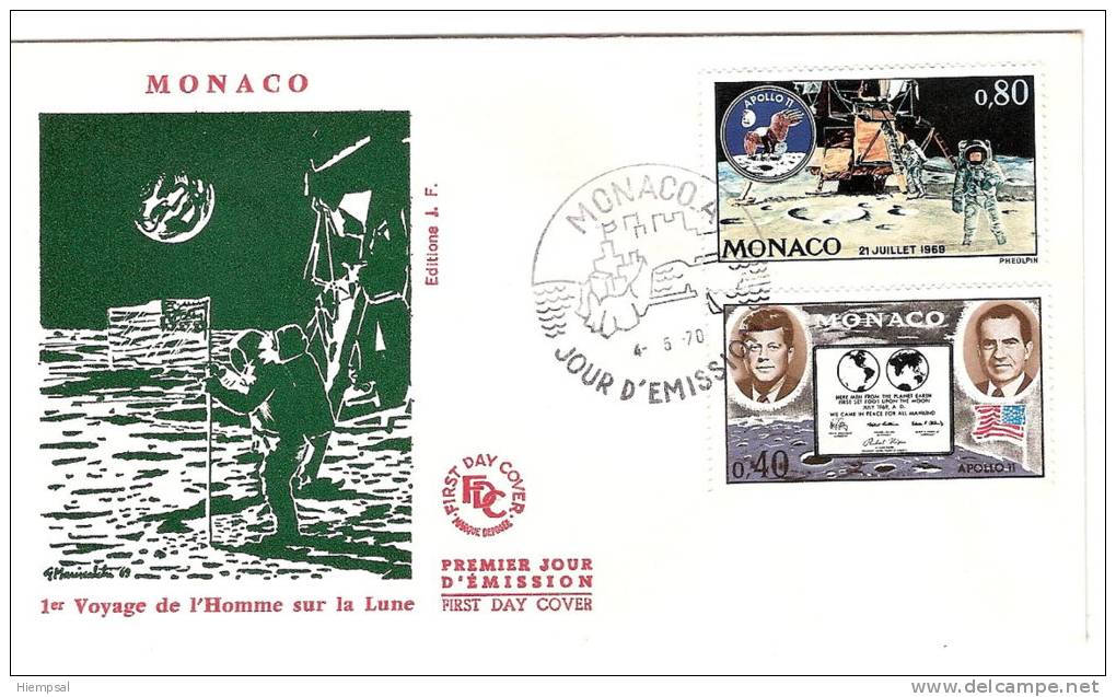 MONACO --     FDC --4 /  5/ 1970   1er VOYAGE DE L'HOMME SUR LA LUNE - Autres & Non Classés