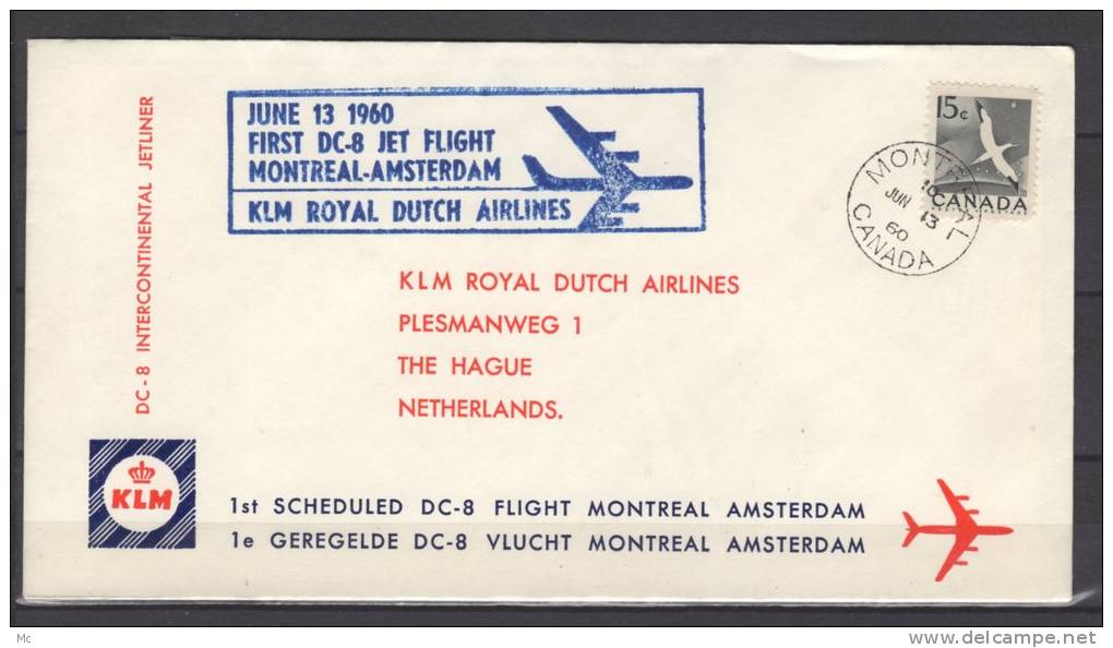 Premier Vol /First Flight / Erstflug /  Montreal - Amsterdam , DC 8 - KLM - Airmail