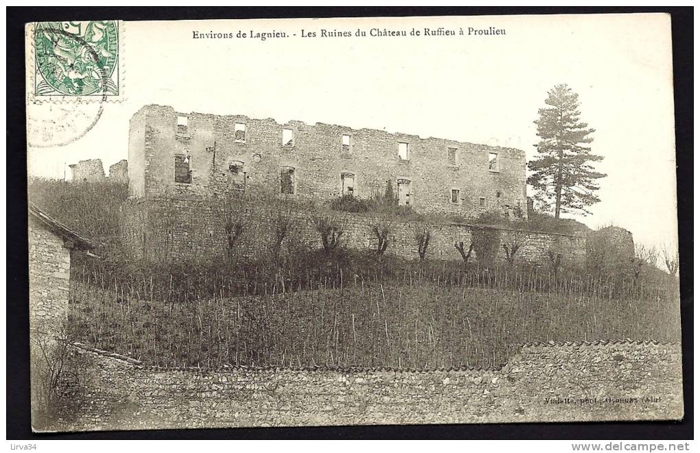 CPA  ANCIENNE- FRANCE- PROULIEU (01)- RUINES DU CHATEAU DE RUFFIEU EN TRES GROS PLAN- VIGNES EN HIVER DEVANT- - Non Classés