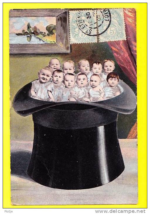 * Bébés Multiples - Babies - Baby (Fantaisie - Fantasy) * (Serie 385) Hoed, Chapeau, Hat, Timbre, Enfant, Child, TOP Old - Bébés