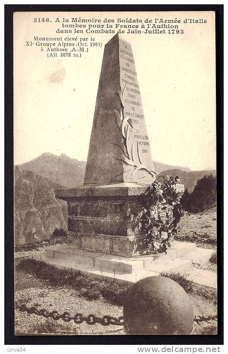 CPA  ANCIENNE- FRANCE- MILITARIA- MONUMENT POUR LES SOLDATS DE L'ARMÉE D'ITALIE MORTS A LA BATAILLE D'AUHION EN 1793- - Kriegerdenkmal