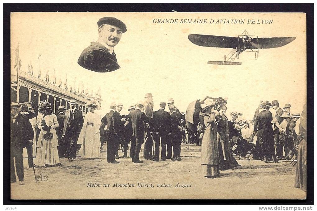 CPA  ANCIENNE- FRANCE- AVIATION- SEMAINE D'AVIATION DE LYON- AVIATEUR MOLON GROS PLAN- TRES BELLE ANIMATION- - Reuniones