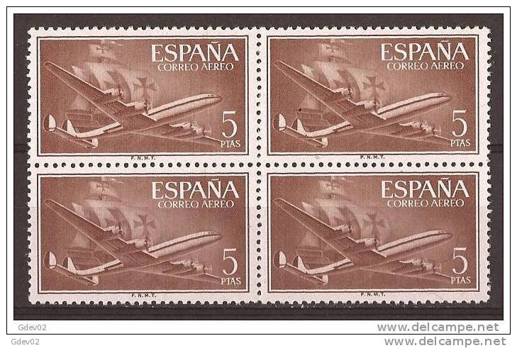 ES1177-LA318TTSC.Spain Espagne SUPER-CONSTELLATION Y NAO SANTA MARIA 1955/56.(Ed.1177**)sin Charnela LUJO  BLOQUE DE 4 - Other & Unclassified