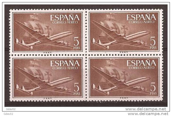 ES1177-LA318TOM.Spain Espagne SUPER-CONSTELLATION Y NAO SANTA MARIA 1955/56.(Ed.1177**)sin Charnela LUJO  BLOQUE DE 4 - Otros (Mar)