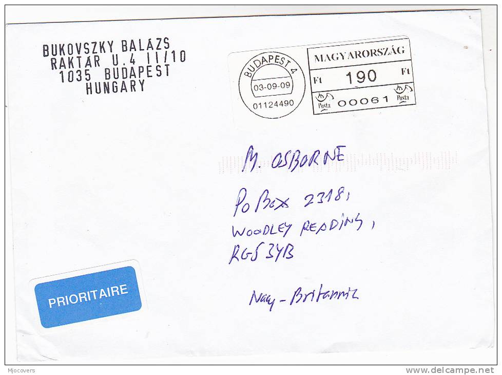 2009 HUNGARY Air Mail COVER Printed LABEL Stamps - Briefe U. Dokumente