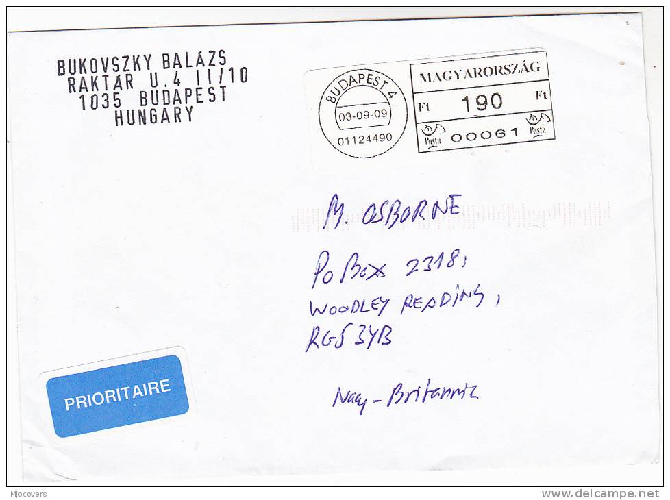 2009 HUNGARY Air Mail COVER Printed LABEL Stamps - Lettres & Documents