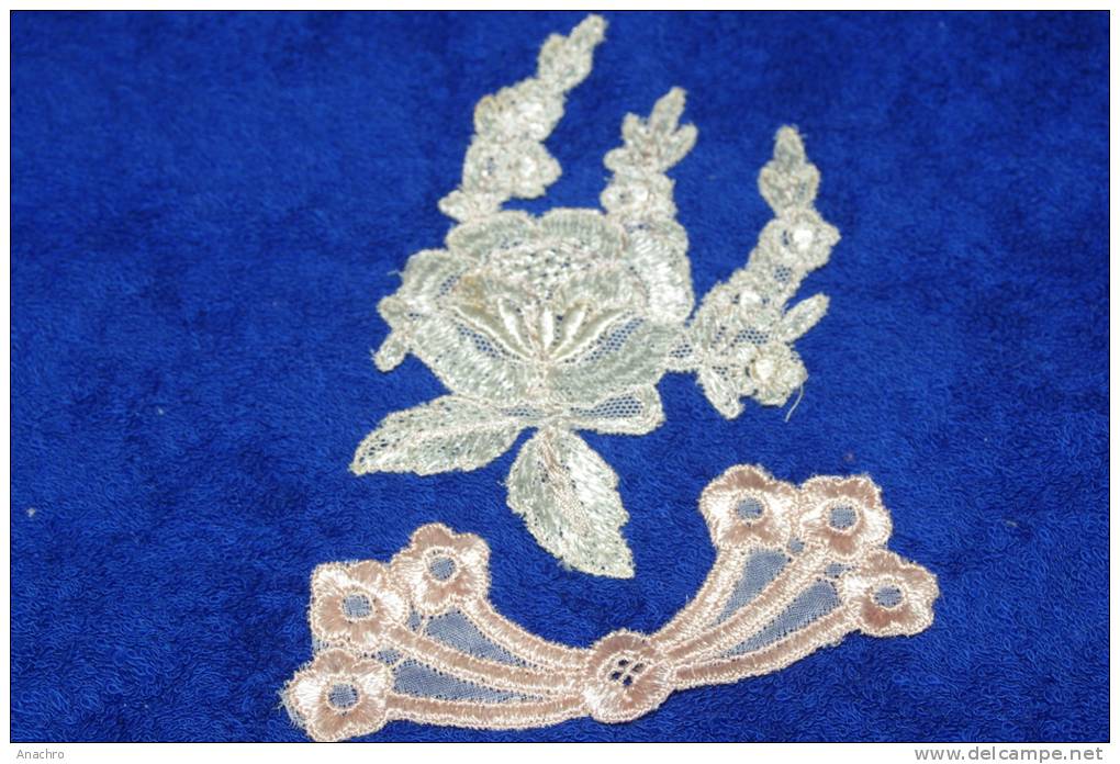 Pièces  PARURE de LINGERIE  DENTELLE sur TULLE BRODERIE Ancienne et PASSEMENTERIE