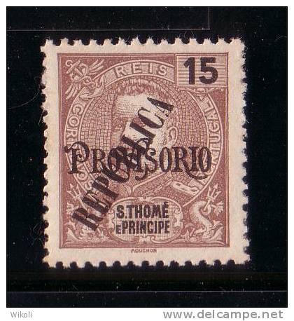 ! ! St. Thomas - 1913 D. Carlos Local Republica 15 R - Af. 137 - No Gum - St. Thomas & Prince