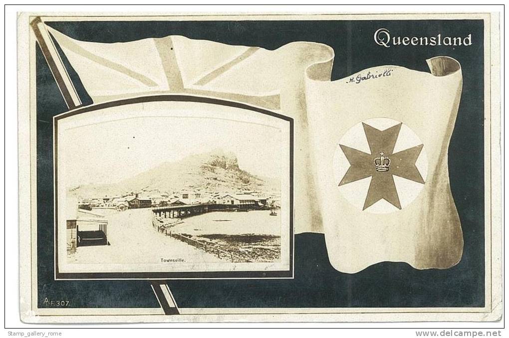 CARTOLINA - BANDIERA - FLAG -  TOWNSVILLE QUEENSLAND - VIAGGIATA DA VEROLI PER FIRENZE NEL 1909 - Otros & Sin Clasificación