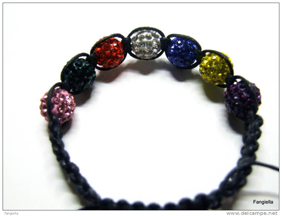 Bracelet Shamballa Multicolore Strass En Cristal Sur Coton Ciré Noir  Les Perles Font Environ 10mm De Diamètre.  Pour To - Bracciali