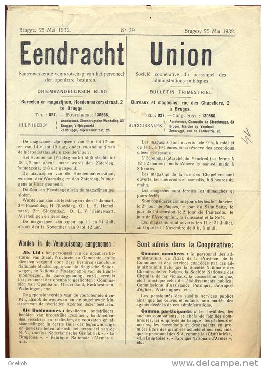 Dagblad Krant Eendracht - Union - 25 Mei 1932 - Brugge + Publiciteit - Sonstige & Ohne Zuordnung