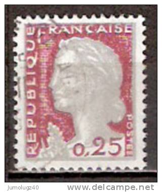 Timbre France Y&T N°1263 (02) Obl.  Marianne De Decaris. 0.25 Fc. Gris Clair Et Carmin Foncé. Cote 0,15 € - 1960 Maríanne De Decaris