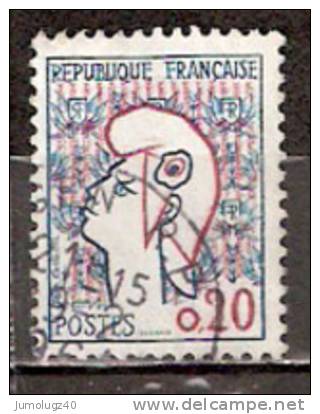 Timbre France Y&T N°1282 (02) Obl.  Marianne De Cocteau. 0.20 Fc. Bleu Et Rouge. Cote 0,15 € - 1961 Marianne (Cocteau)