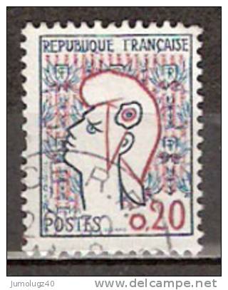 Timbre France Y&T N°1282 (04) Obl.  Marianne De Cocteau. 0.20 Fc. Bleu Et Rouge. Cote 0,15 € - 1961 Marianne (Cocteau)