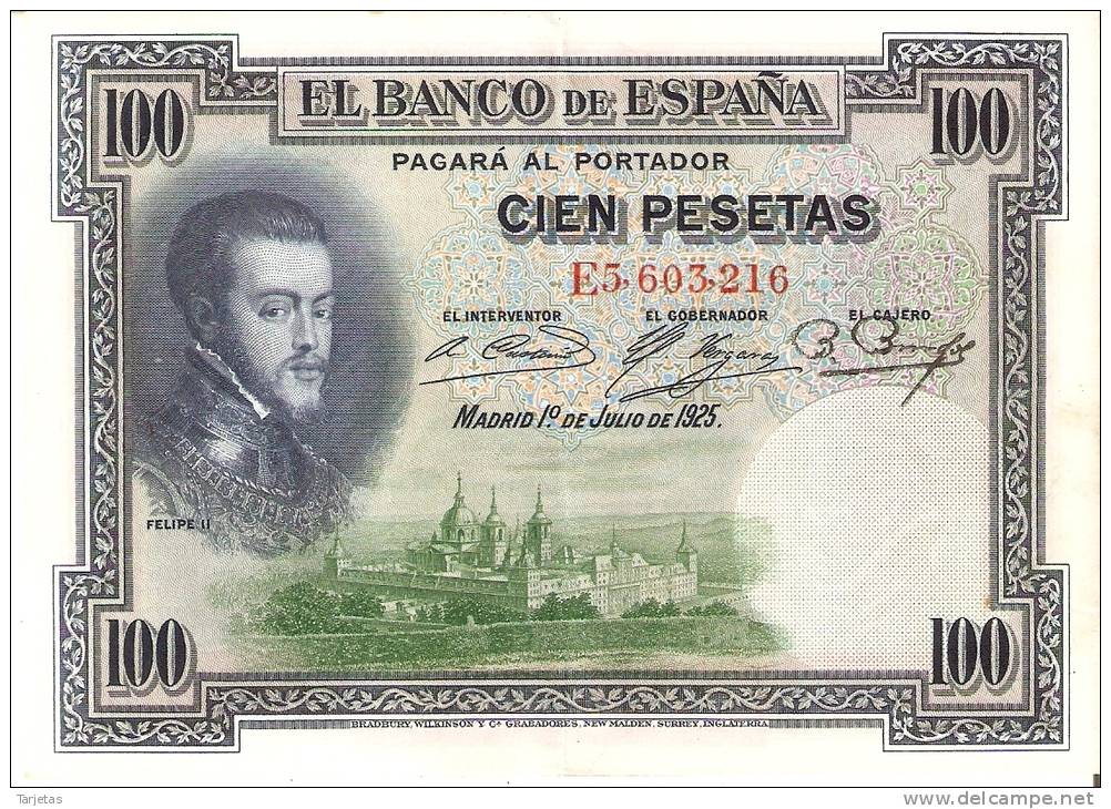 BILLETE DE ESPAÑA DE 100 PTAS DEL AÑO 1925 SERIE E  CALIDAD EBC - 100 Pesetas