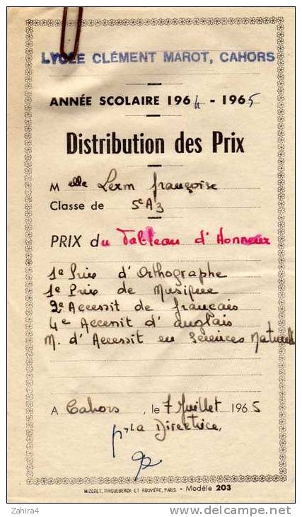 Prix - Lycée Clément Marot - Cahors - Distribution Des Prix - Prix Du Tableau D'honneur - Diplomas Y Calificaciones Escolares