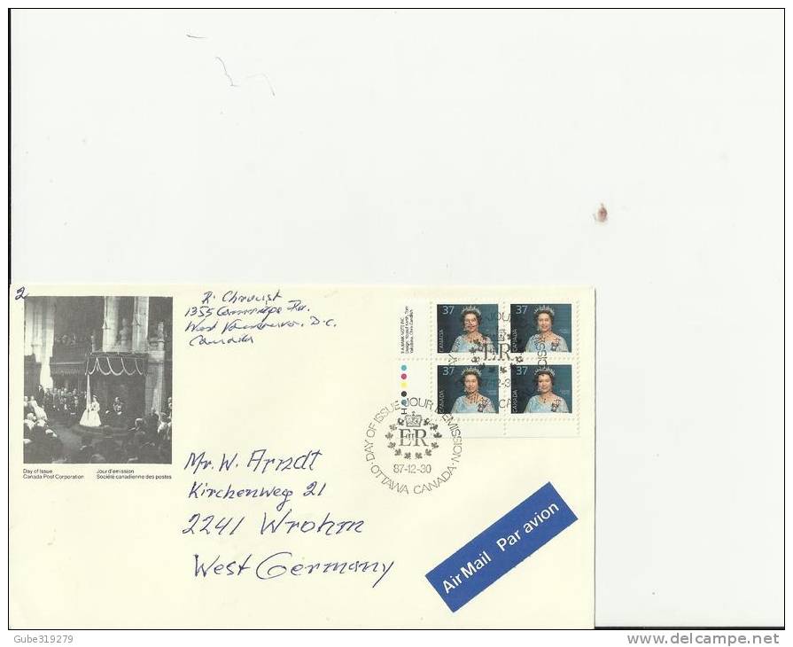 CANADA 1987  – FDC QUEEN ELISABETH II SERIE - SPEECH FROM THRONE IN SENATE CHAMBER OPENING 23RD PARLIAMENT IN 1957 ADDR - 1981-1990