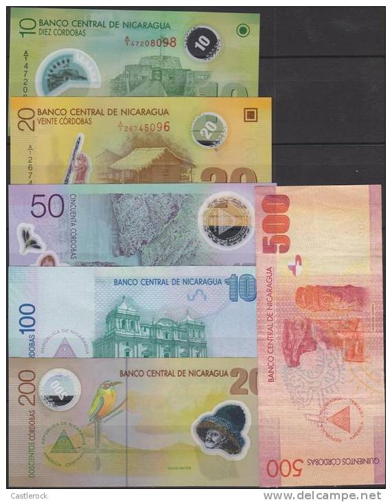 O) 2012 NICARAGUA, FULLSET BANK NOTES UNC, 10, 20 AND 50 ARE POLYMERS THE 100, 200, 500 ARE NOT POLYMER.THE 10, 20, 50 A - Nicaragua