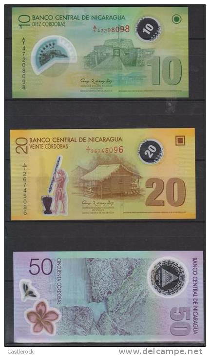 O) 2012 NICARAGUA, BANKNOTES, SHORT SET UNC 10, 20 AND 50 ARE XF PRISTINE CONDITION 10 USD - Nicaragua