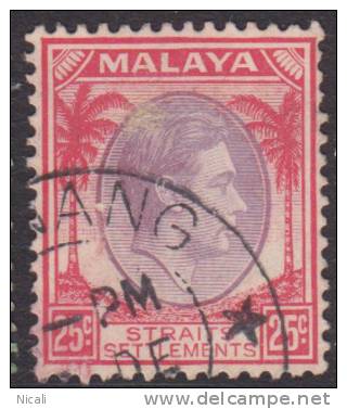 STRAITS SETTLEMENT 1937 25c KGVI SG 286 U XY272 - Straits Settlements