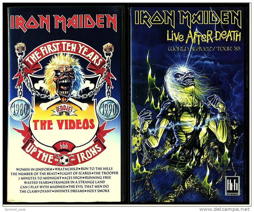 2 X VHS Musikvideo Heavy Metall : Iron Maiden : The First Ten Years + Live After Death   ,  Von Ca. 1990 - Concert & Music