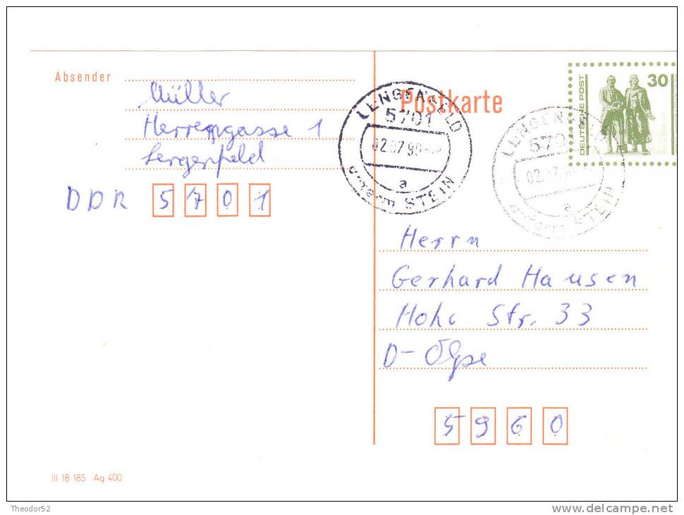 DDR 1990, Ersttag-Ganzsache P 107 - Other & Unclassified