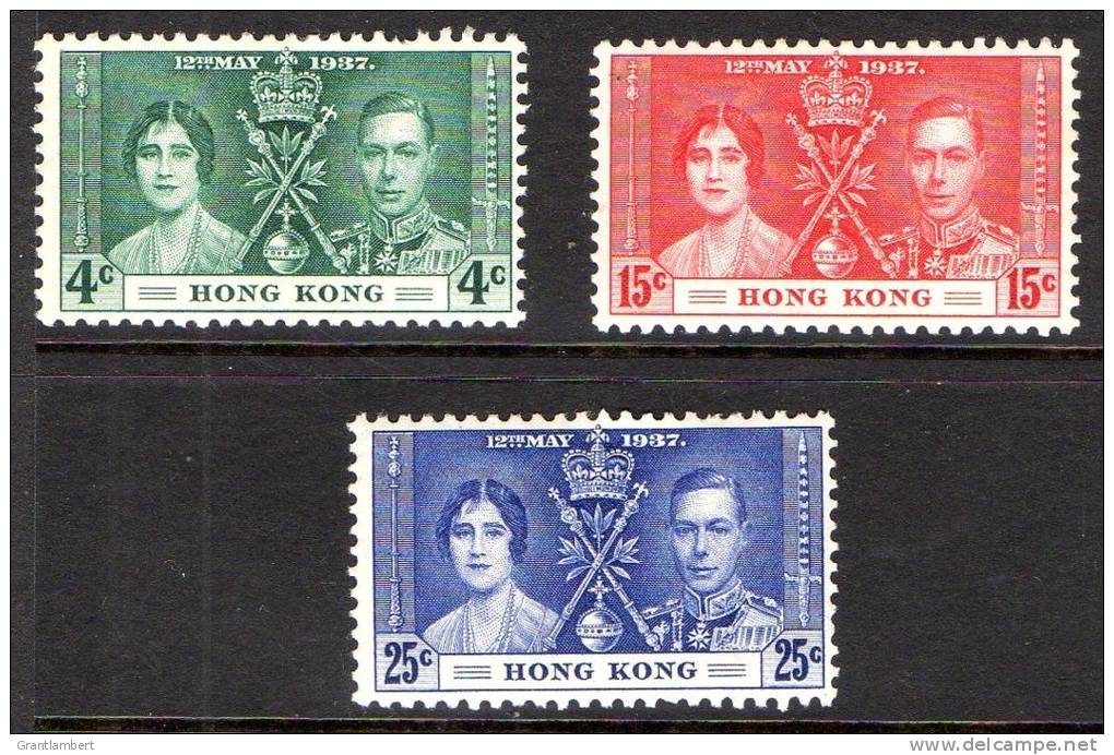 Hong Kong 1937 Coronation Set Of 3 MH * - Unused Stamps