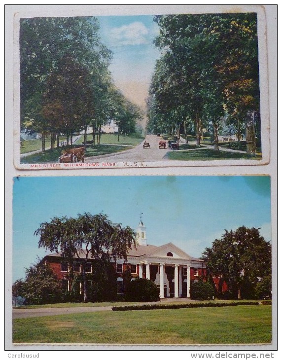 Cp LOT 2X MASSACHUSETTS VINTAGE UNIVERSITY AND MAIN STREET WILLIAMSTOWN Stamp - Autres & Non Classés