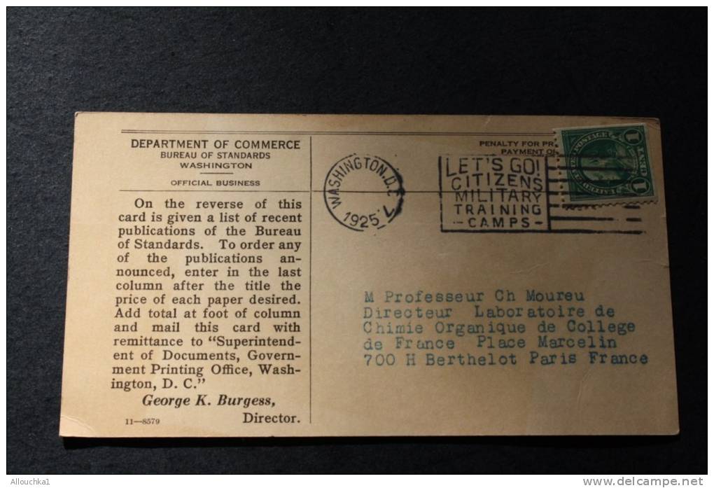 1925 Lettre, Cover Postcard Departement Of Commerce Bureau Of Standards Washington Official Business Flamme Let's Go Cit - Briefe U. Dokumente