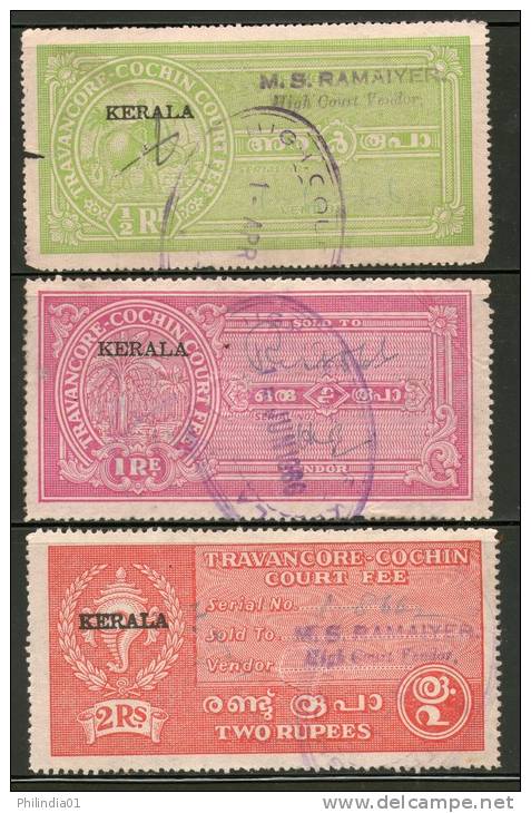 India Fiscal Travancore - Cochin State O/P KERALA 3 Diff To 2Rs Type12 KM91-3 Court Fee Revenue Stamp Inde Indien #5294 - Travancore-Cochin