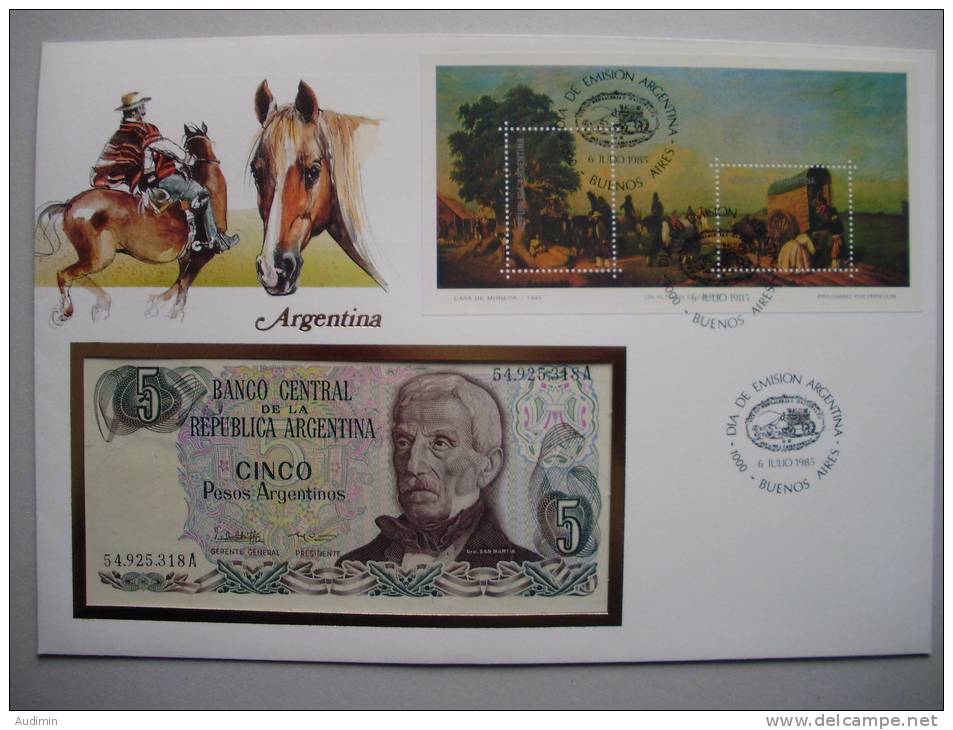 Argentinien 1746/7 Block 31 Argentina ´85 Auf Banknotenbrief Mit 5 Pesos Banknote - FDC