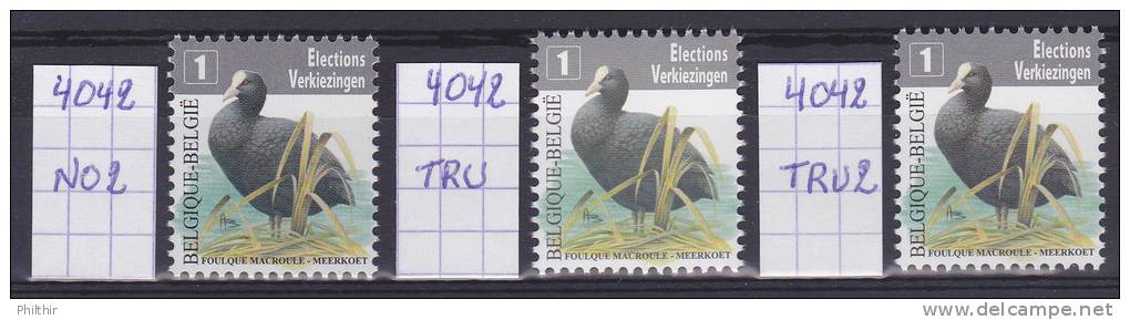 BUZIN - 4042** Foulque Macroule / Meerkoet - Les 3 Papiers (NO2 - TRU - TRU2) - 1985-.. Pájaros (Buzin)