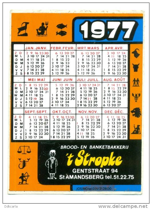 1 Reclame Sticker Van De 70s - Sint Amandsberg - Kalender 1977 - Petit Format : 1971-80