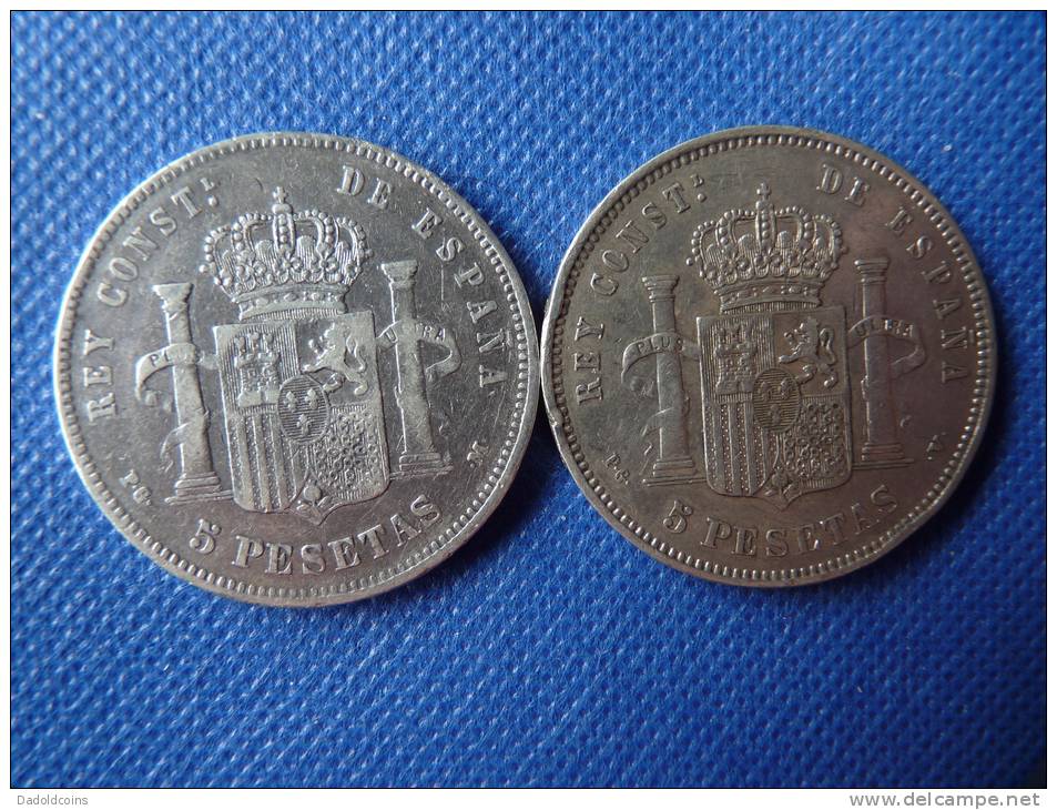 Espagne Spain España Lot 2x 5 Pesetas Argent Silver 25g 0,900  Alfonso XIII 1891-94 Ver Fotos - Colecciones