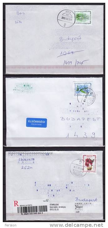 2013 Hungary - NORMAL + PRIORITY + REGISTERED Letter (flower Series) - BÓCS MÁTÉSZALKA SZOKOLYA - Lettres & Documents