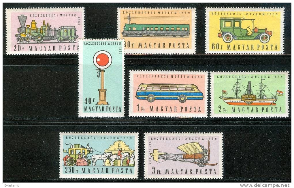 HUNGARY-1959. Transport Museum, Budapest (Auto,Train,Ship,Bus,Airplane)Cpl.Set MNH! Mi:1584-1591 - Autres & Non Classés