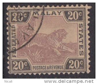 FMS 1922 20c Tiger SG 69 U* XY025 - Federated Malay States