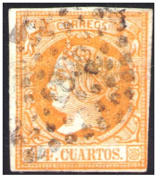 02-087 SPAIN 1860 EDIFIL 52 USADO MARSELLA RRR LUJO DOBLE MARQUILLA ROIG BARCELONA SPANIEN ESPAGNE SPANJE - Gebraucht