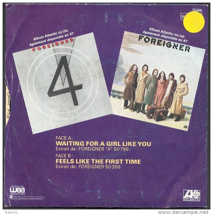 45 T FOREIGNER  2 TITRES  " ATLANTIC "   WAITING FOR A GIRL LIKE YOU - Nueva Era (New Age)